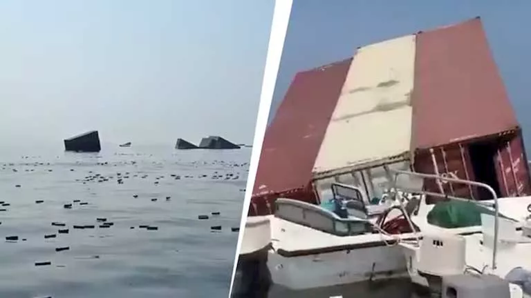 تفاصيل غرق سفينة شحن في مضيق هرمز.. آيفونات وعطور فاخرة تطفو فوق أمواج البحر (فيديو)